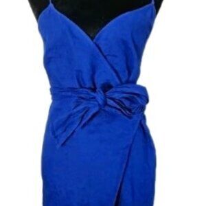 Reformation, Navy, Dark Blue, 100% Linen, Sleeveless, Court, Wrap, Dress, Size L